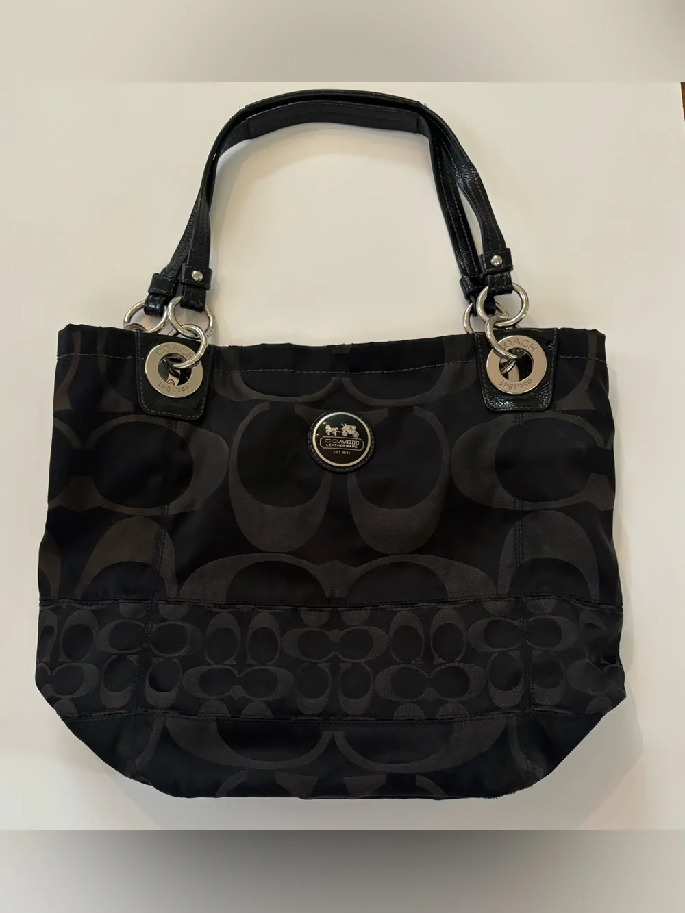 Coach Alex Signature sateen patent leather   women’s purse tote bag